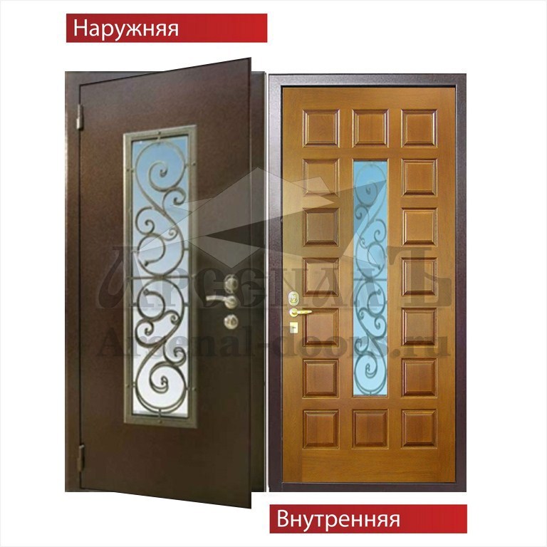 Стальная дверь со стеклом Порошок - МДФ шпон