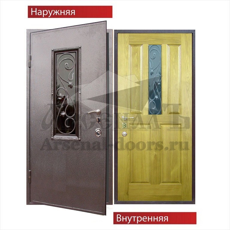 Стальная дверь со стеклом Порошок - МДФ филенка