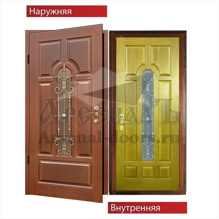 Стальная дверь со стеклом Массив с двух сторон